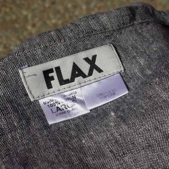 Flax 100% Linen Charcoal Grey Short Sleeve Button Down Blouse - Picture 14 of 14